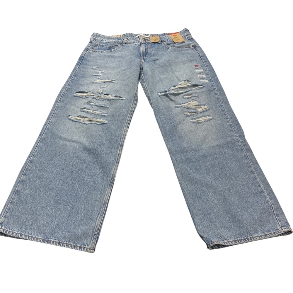 Levis‎ Superlow Loose Jeans Womens 32x32 Light Wash Distressed Straight Leg NEW